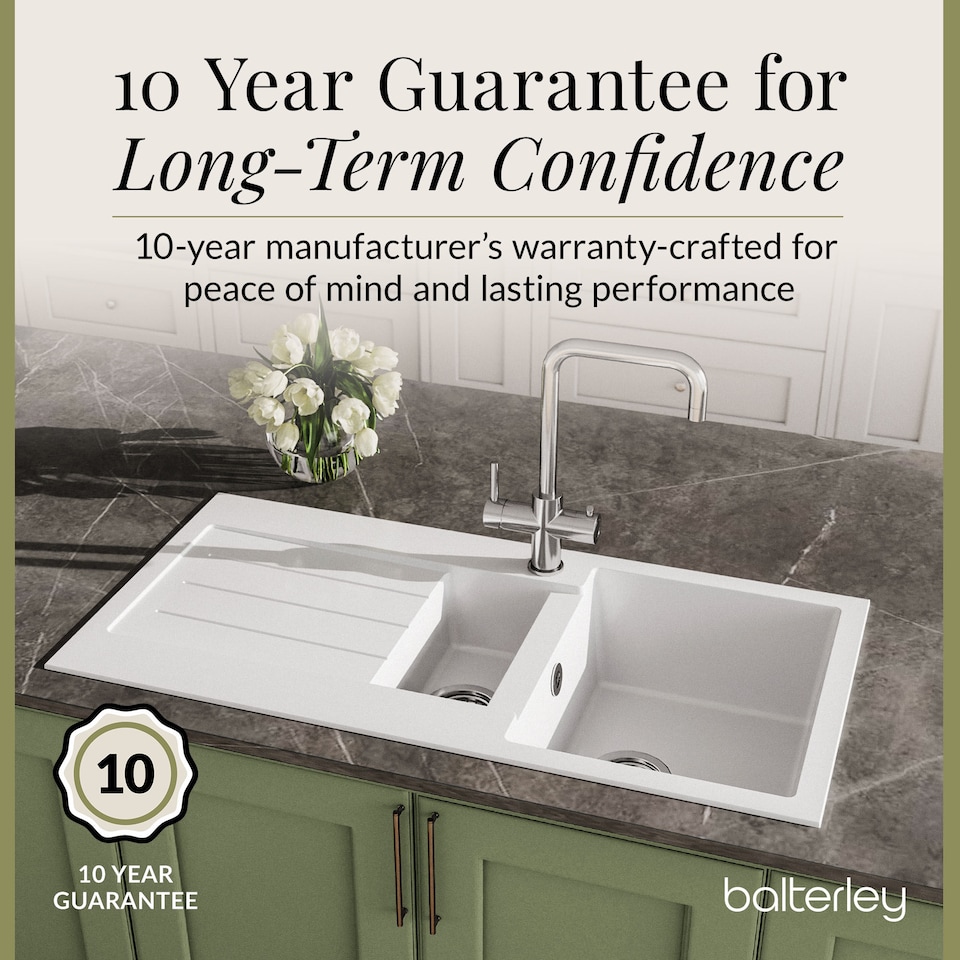 image 1 of Balterley 100cm Kitchen Single Bowl Composite Inset Sink with Overflow & Reversible Drainer