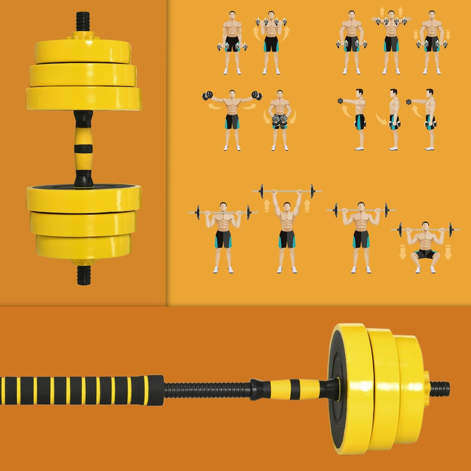 image 1 of HOMCOM 30KG Barbell & Dumbbell Set Fitness Exercise Home Gym Plate Bar Clamp Rod