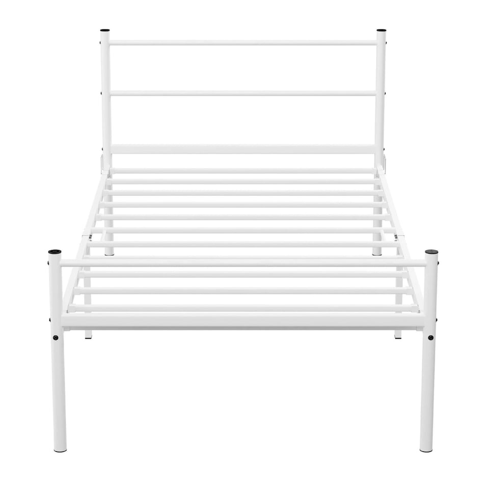image 1 of Single Metal Bed Extra Strong Frame Adult Childs Bedroom White Easy Assembly