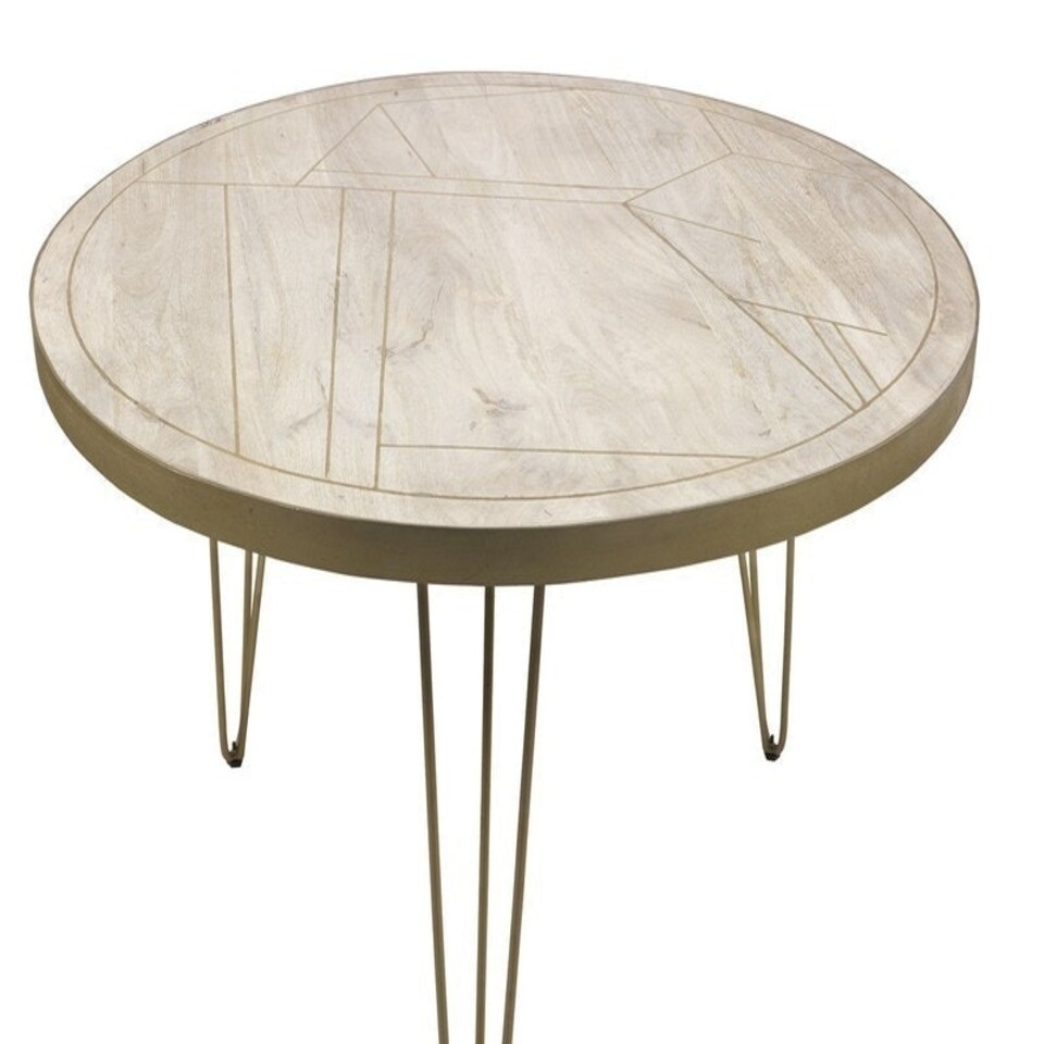 image 1 of Light Gold Round Dining Table - Solid Mango Wood - L120 x W120 x H76 cm | Cream