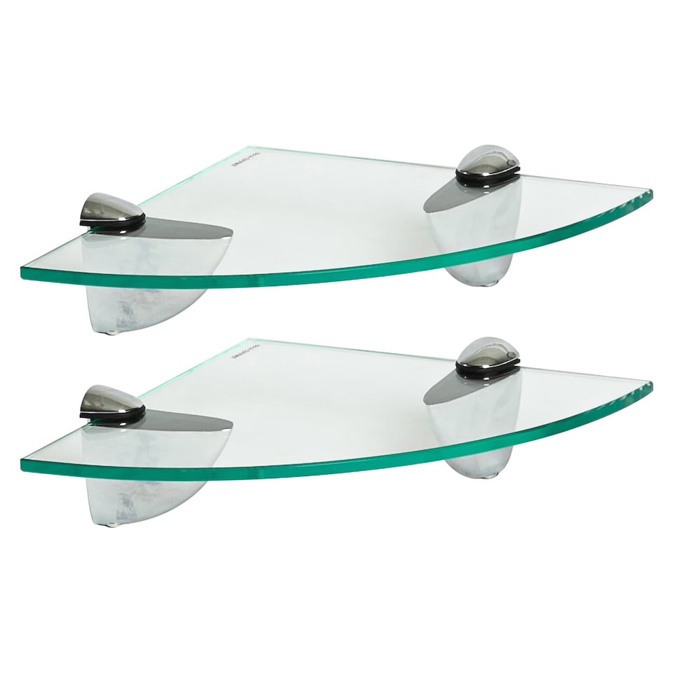 image 1 of Harbour Housewares Floating Glass Corner Shelves - 20cm - Pack of 2 | Clear | Clear