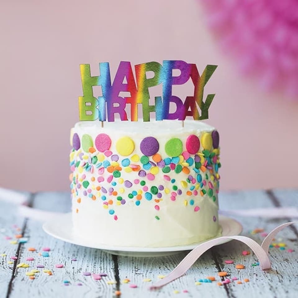 image 1 of Anniversary House Rainbow Happy Birthday Cake Topper Foil