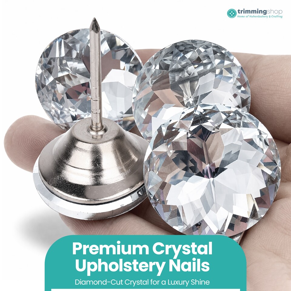 image 1 of 22mm Crystal Head Upholstery Nails, Rhinestone Tufting Tacks - 10pcs