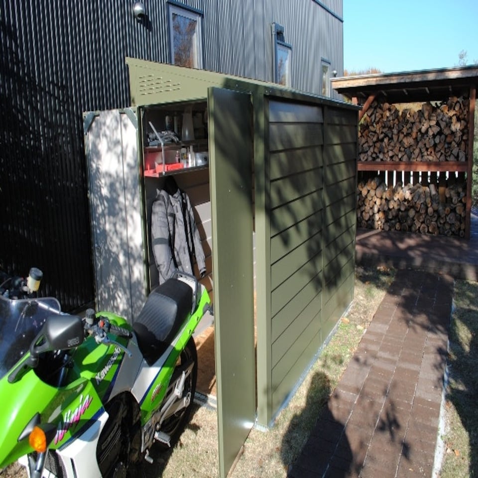 image 1 of 9 x 5 ft Trimetals ProtectaBike 950 Pent Roof Metal Motorcycle Garage - Double Door - Police Approved Grey