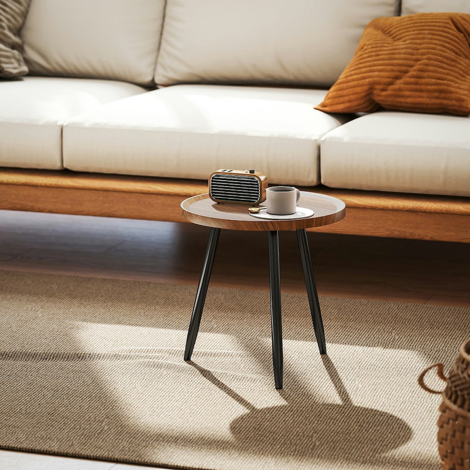 image 1 of HOMCOM Modern End Side Table, Round Coffee Table, Chestnut Wood Effect Brown