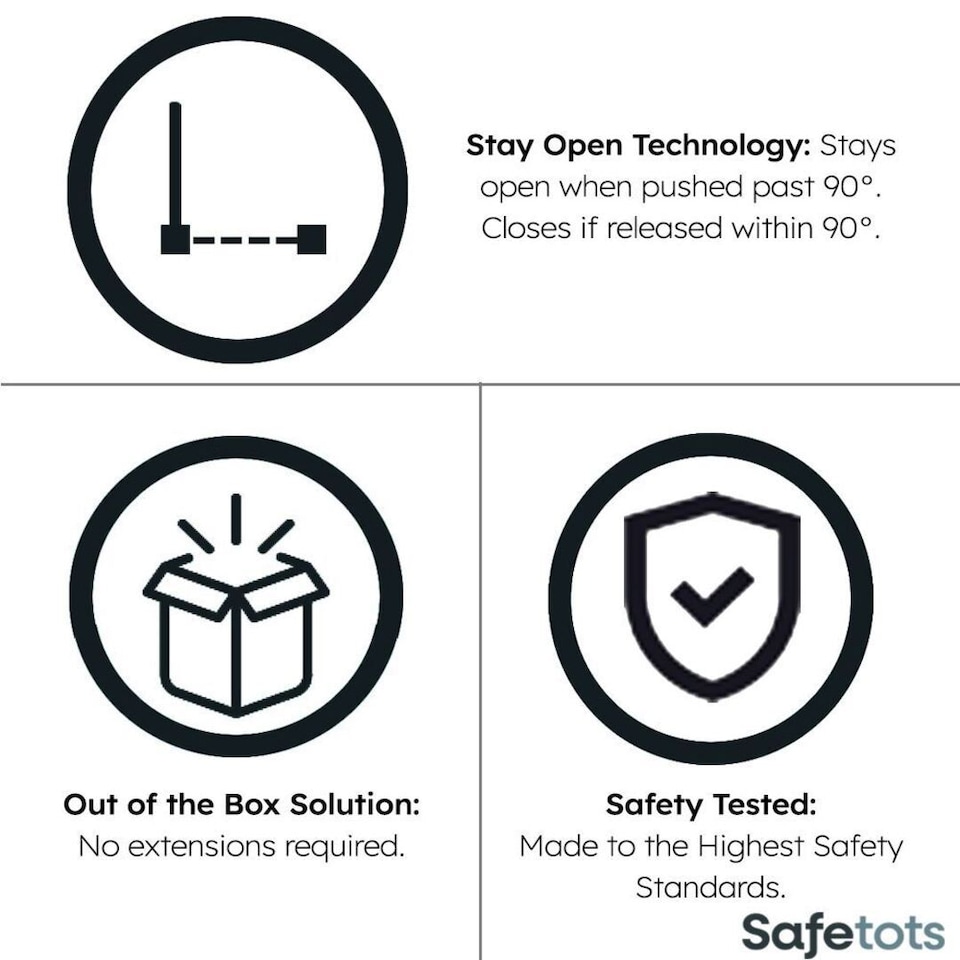 image 1 of Safetots Extra Tall Elite Safety Gate, 65.5cm - 74.5cm, Matt White, Extra Tall 96.8cm in Height, Pressure Fit Stair Gate