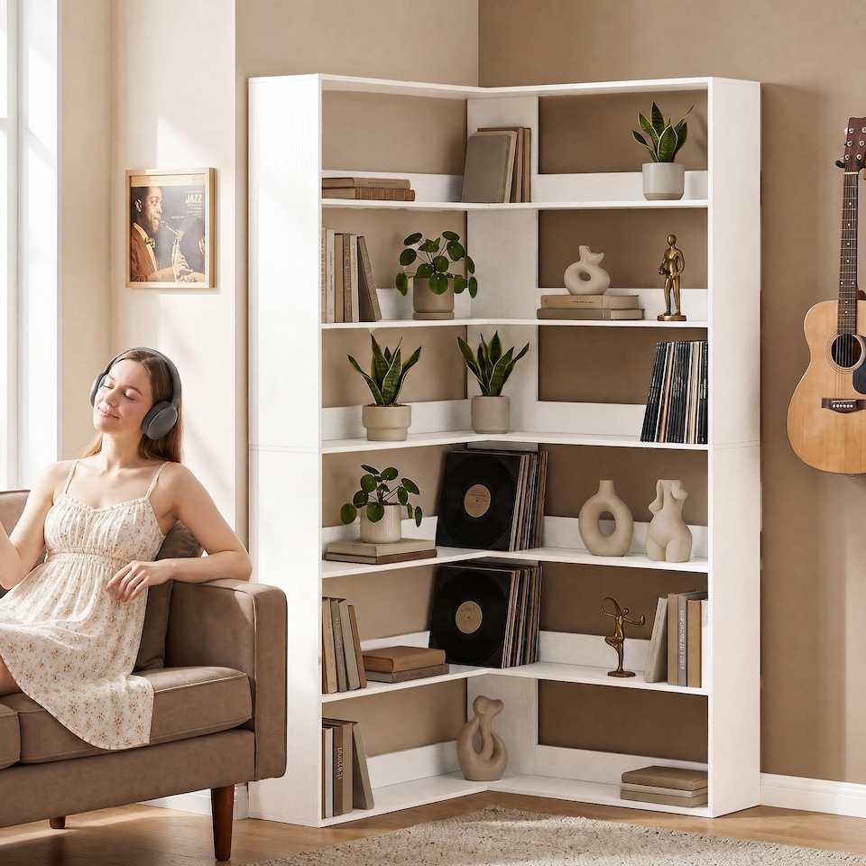 image 1 of HOMCOM 7 Tiers Corner Bookshelf, L-Shaped