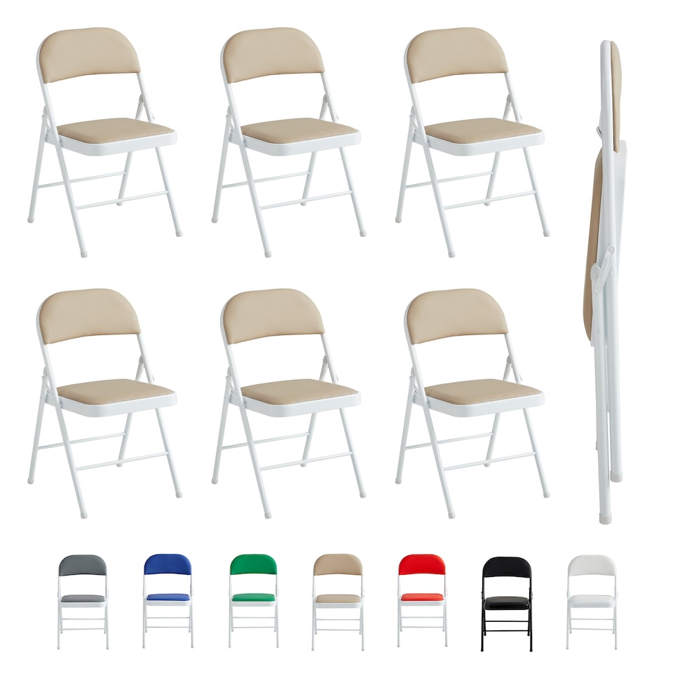 image 1 of Set of 6 Folding Dining Chairs with Metal Frame and Padded Seats