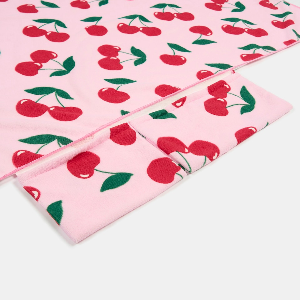 image 1 of OHS Cherry Print Microfibre Quick Dry Spa Bath Beach Chair Cover Towel Bag Pink