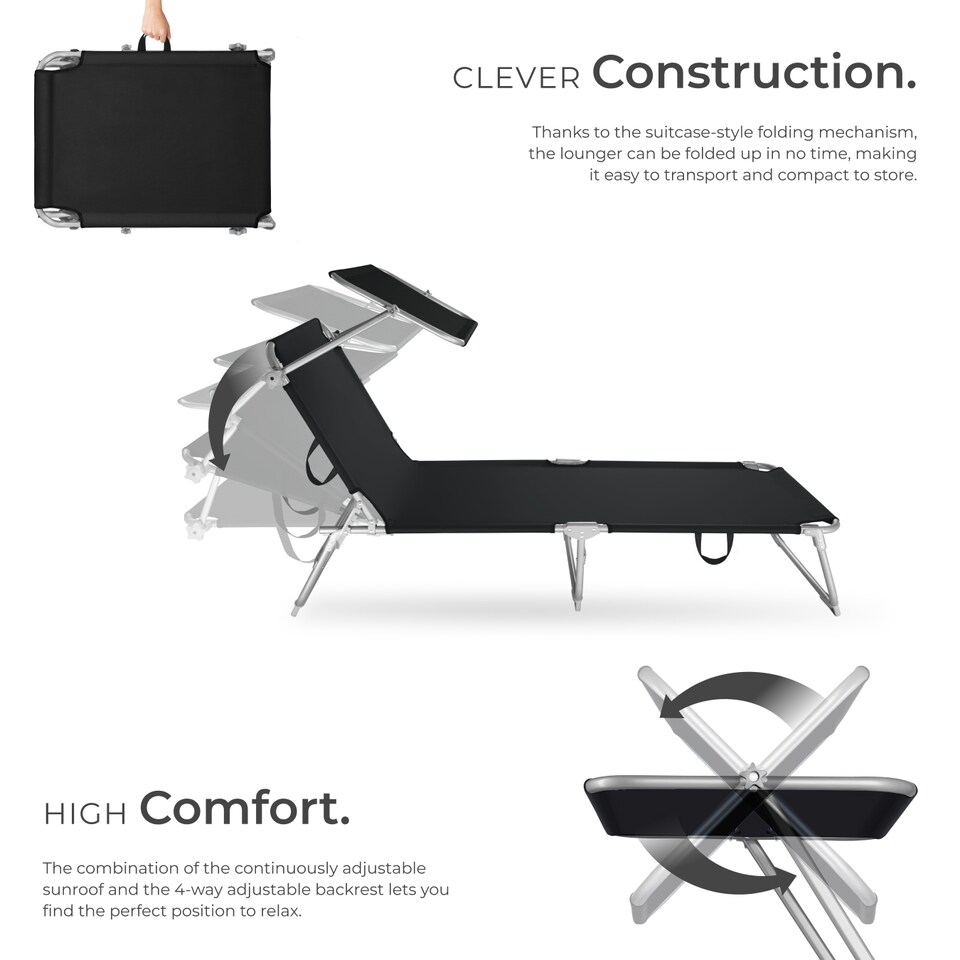 image 1 of Sun Lounger Set of 2 - foldable, adjustable sunshade and 4-step backrest | Black | black | 2