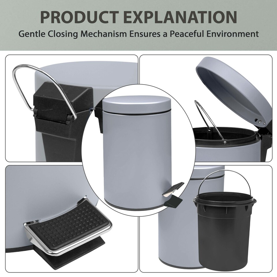 image 1 of Upgrade your home with this brand new stainless steel pedal bin, designed to complement any modern kitchen, bathroom, or office. Grey