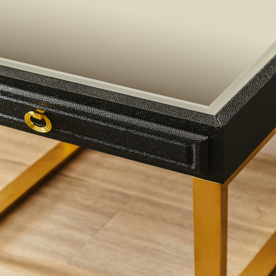 image 1 of Interiors by Premier 1 Drawer Faux Shagreen Side Table Black