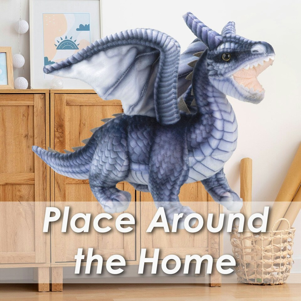 image 1 of Dragon Grey Soft Toy Realistic Looking Dragon Plushe Cuddly Fantasy 30cm Grey