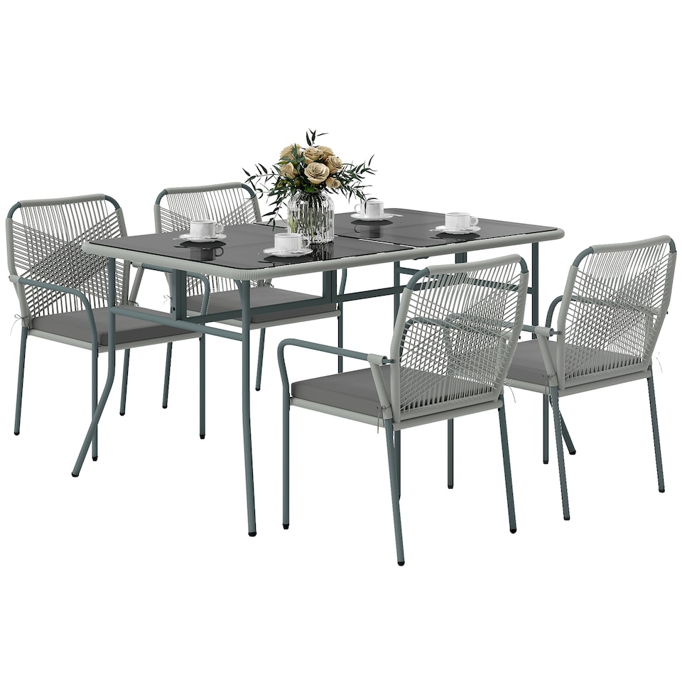 image 1 of Outsunny 5 Piece PE Rattan Garden Dining Set with Cushions, Light Grey