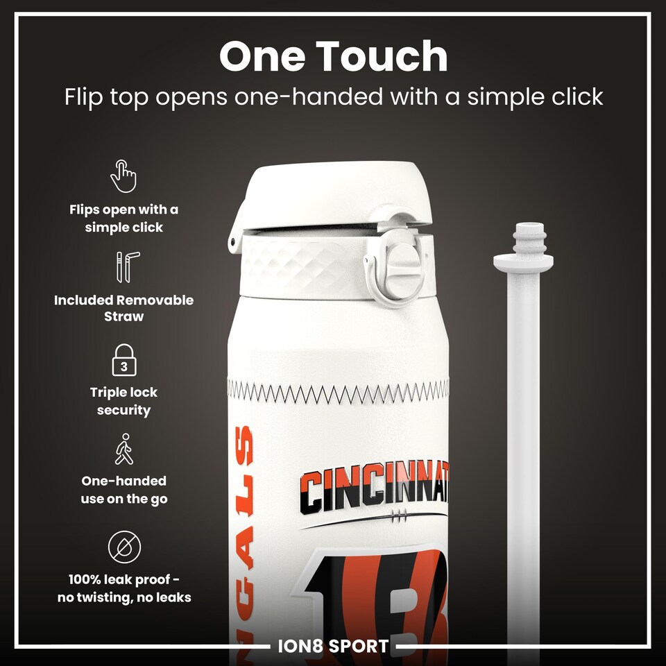 image 1 of NFL x Sports, Vacuum Insulated Steel Bottle, Series, 750ml (24oz) | White | NFL GameDay Burrow Bengals | One Size