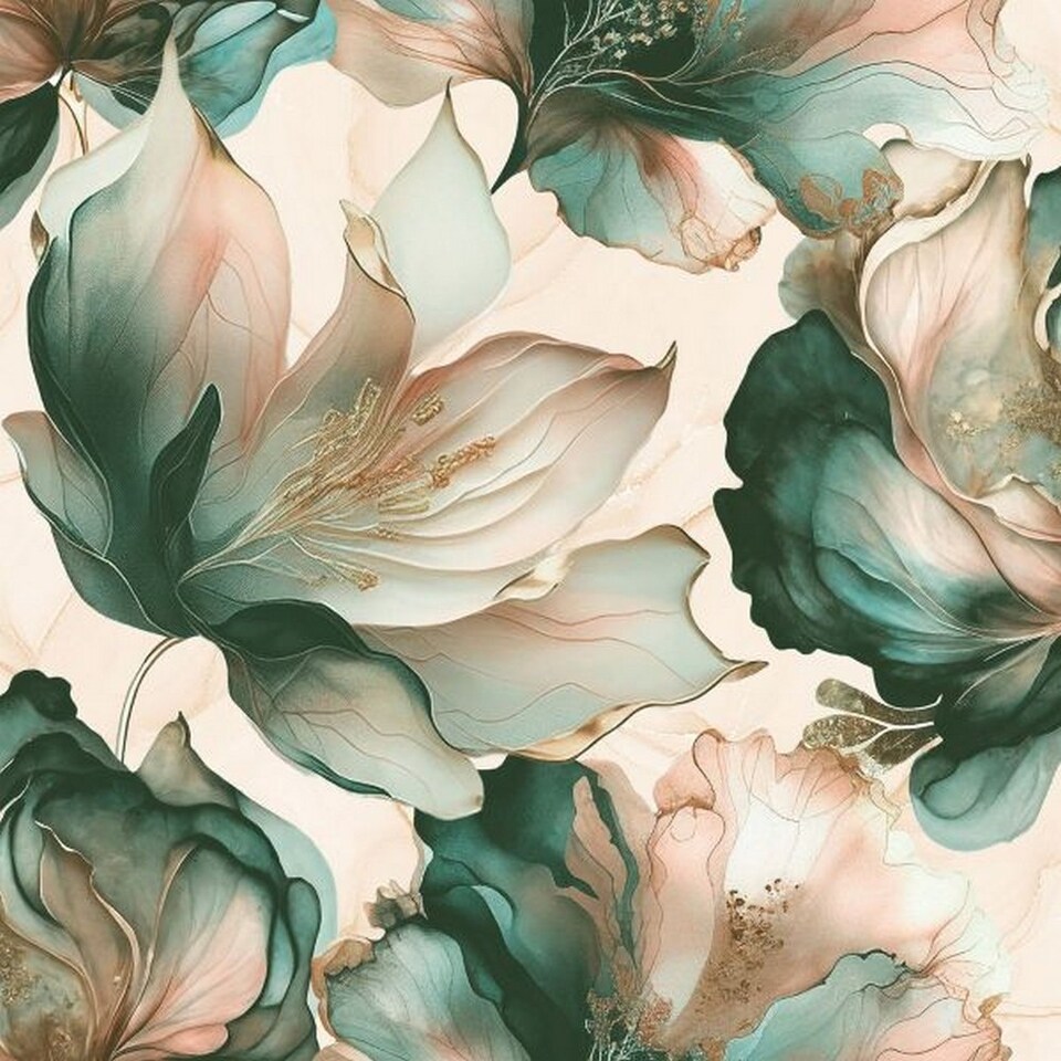 image 1 of Muriva Elysian Floral Wallpaper | Blue | Teal/Coral | 1