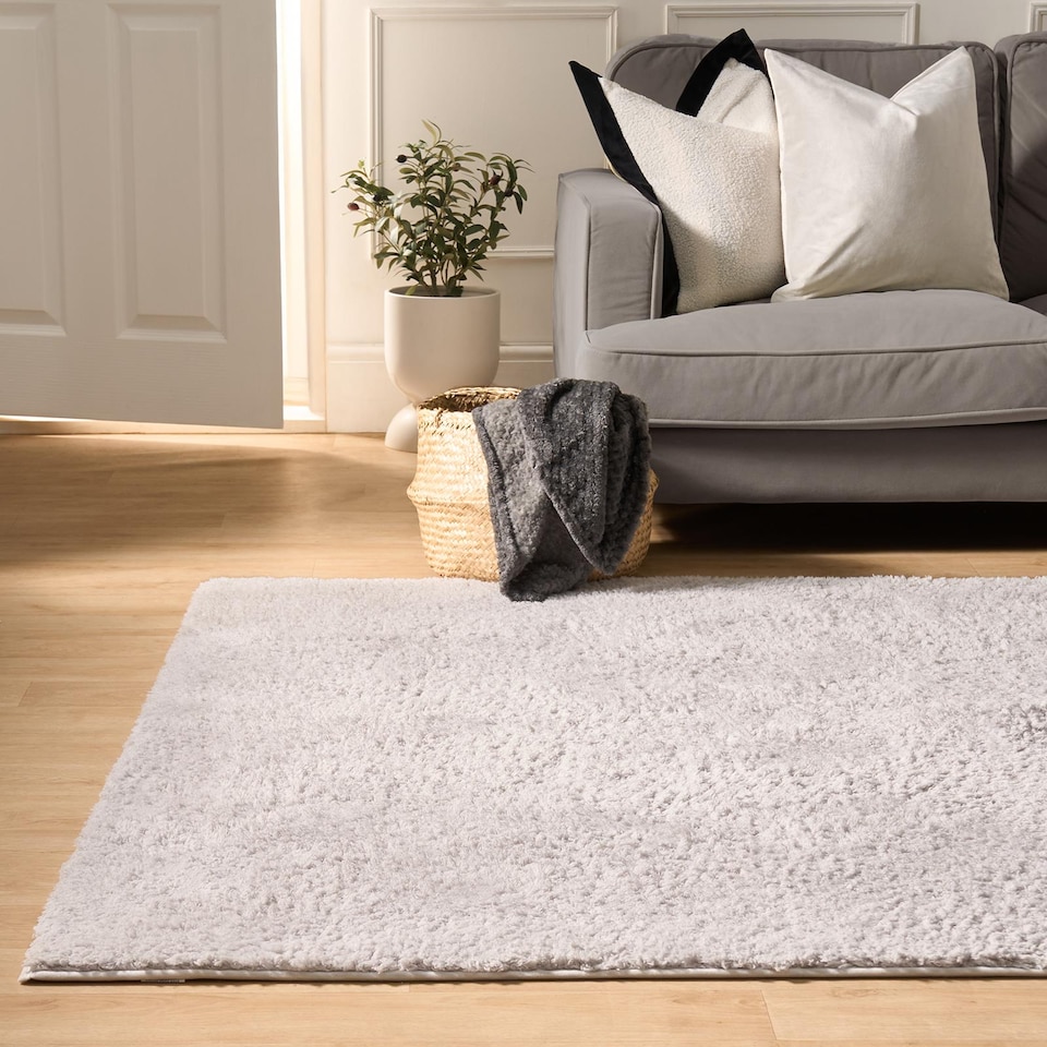 image 1 of OHS Fluffy Teddy Rug Soft Floor Carpet Non Slip Area Mat - 160 x 230cm | Silver | 160cm x 230cm