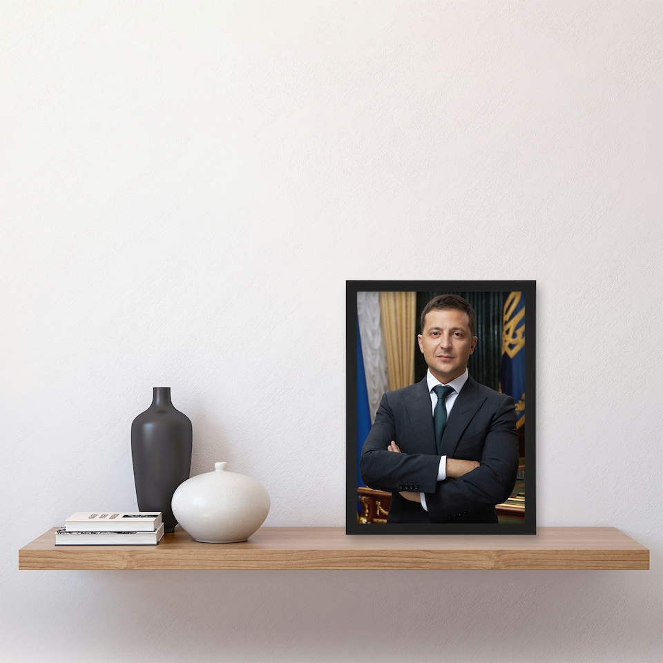 image 1 of Ukraine President Volodymyr Zelensky Official Portrait Framed Wall Art Print A4