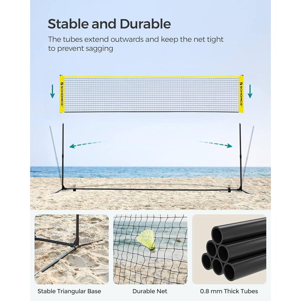 image 1 of Portable Outdoor Badminton and Volleyball Net Set with Adjustable Poles, 4 M, Yellow