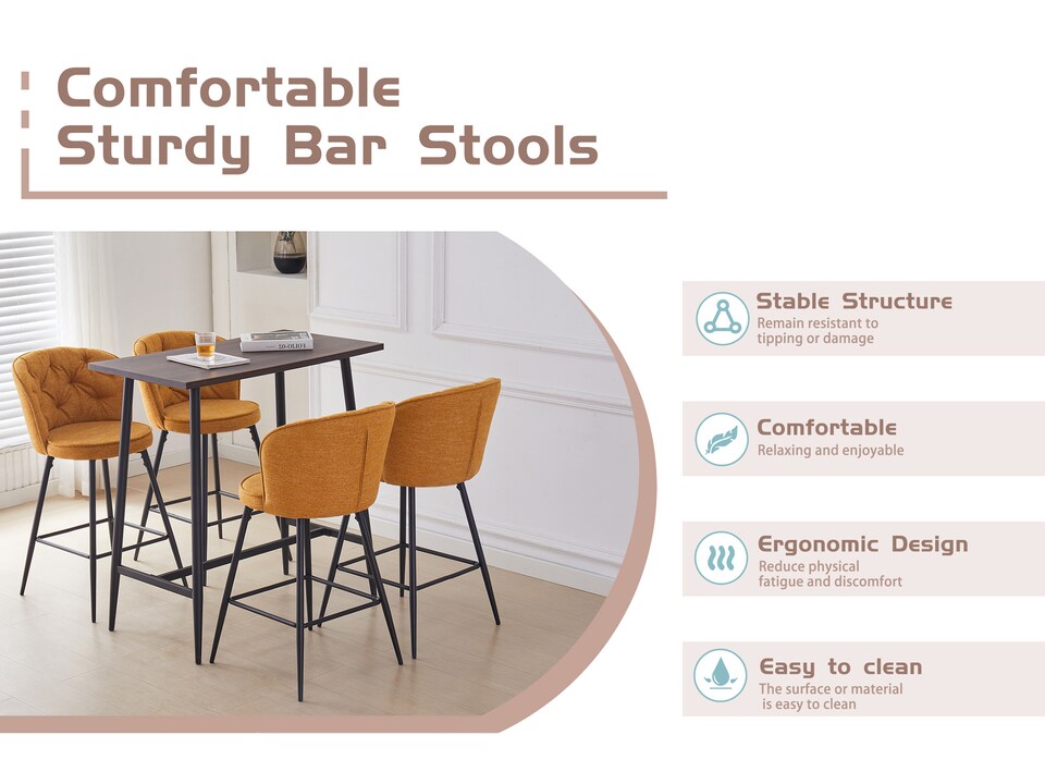 image 1 of SONARA Set of 2 Blended Woven Fabric Counter Height Bar Stools with Backrest | Yellow