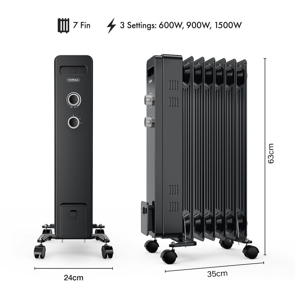 image 1 of VonHaus Oil Filled Radiator 7 Fin Portable Electric Heater