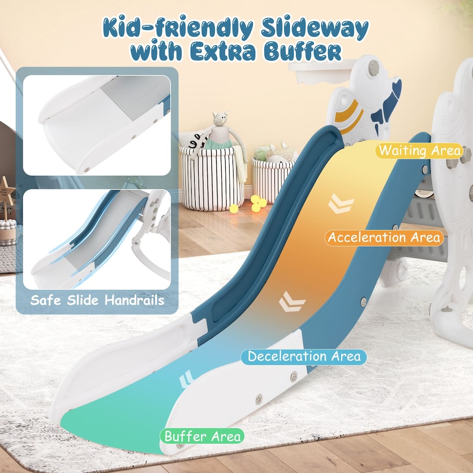 image 1 of COSTWAY Toddler Slide and Swing Set 4-in-1 Indoor Playground With Extended Slide
