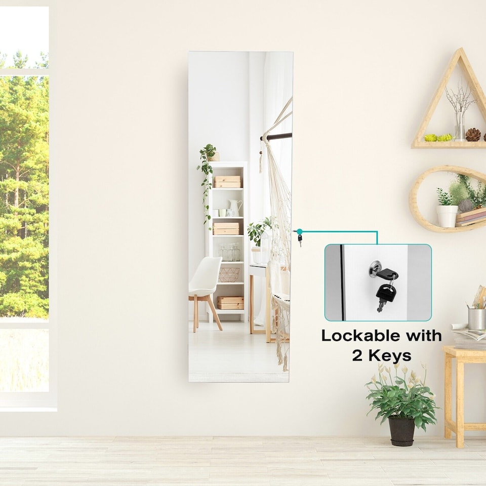 image 1 of COSTWAY LED Lighted Mirror Jewelry Cabinet Wall/Door Mounted Jewelry Armoire  Organizer