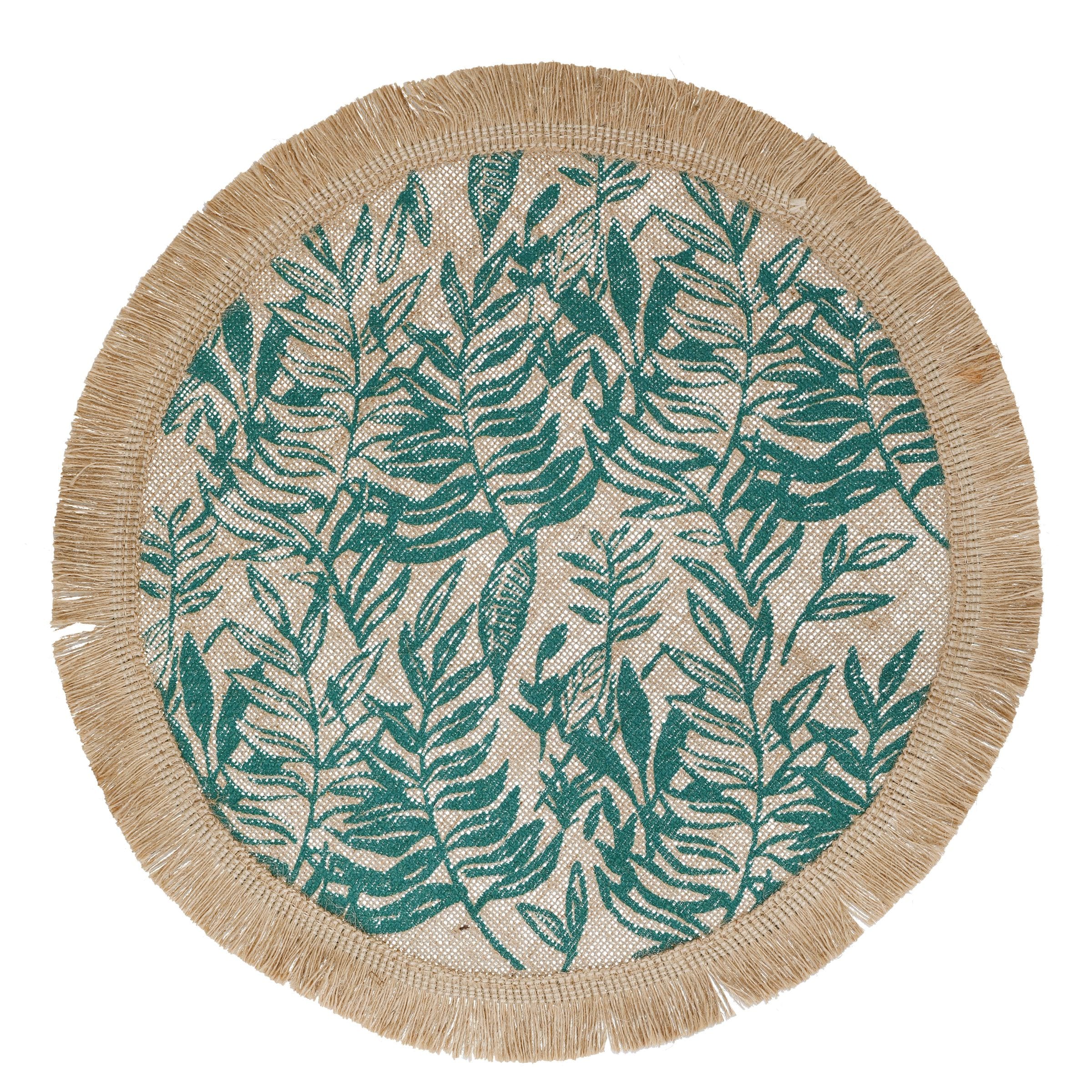 Creative Tops Set of 4 Round Green Leaf Hessian Placemats