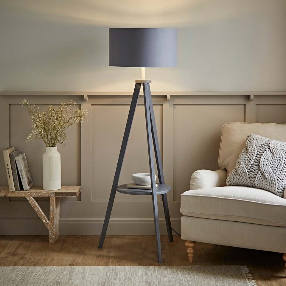 ローテブル コンクリカグTokyo ライトグレー✗アイアン ValueLights Morrigan Modern Grey Tripod Floor Lamp Grey Shade