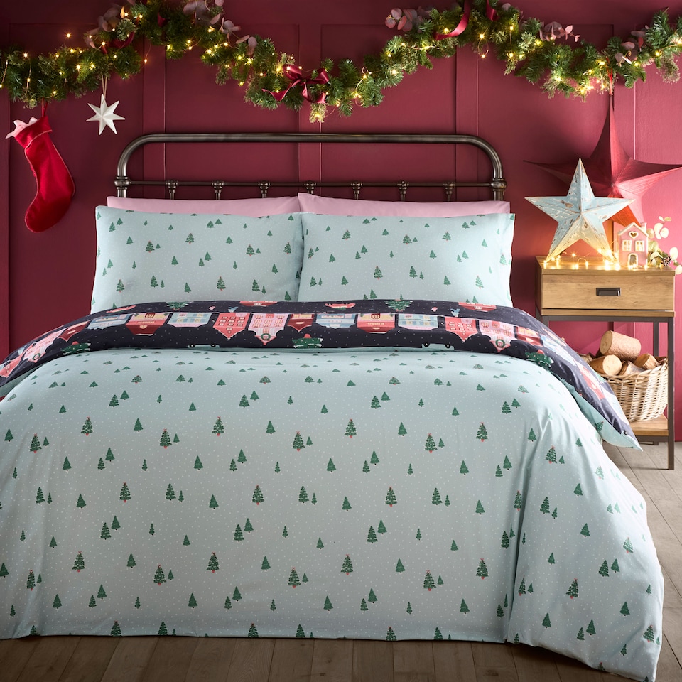 image 1 of Fusion Christmas Houses Duvet Cover Set Navy