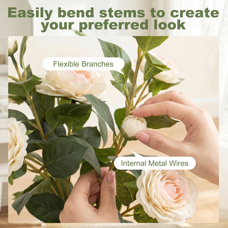 image 1 of HOMCOM 65cm Artificial Camellia Flower Plant with 116 Lush Leaves