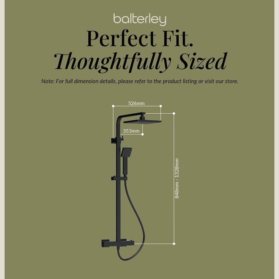 image 1 of Thermostatic Shower Kit Fixed HeadAdjustable Handset Matt Black | Black | Matt Black | 1