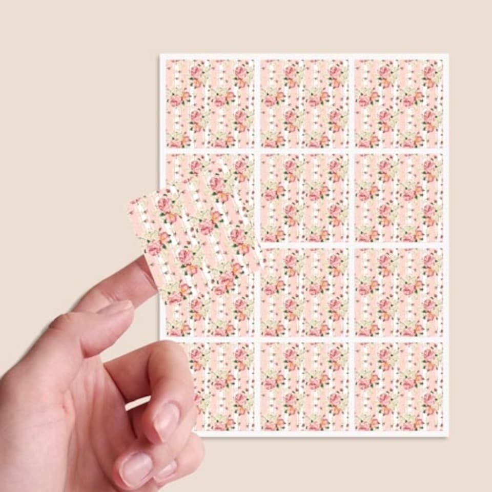 image 1 of Floral Baby Pink Stripes Square Stickers 65mm - Sheet of 12