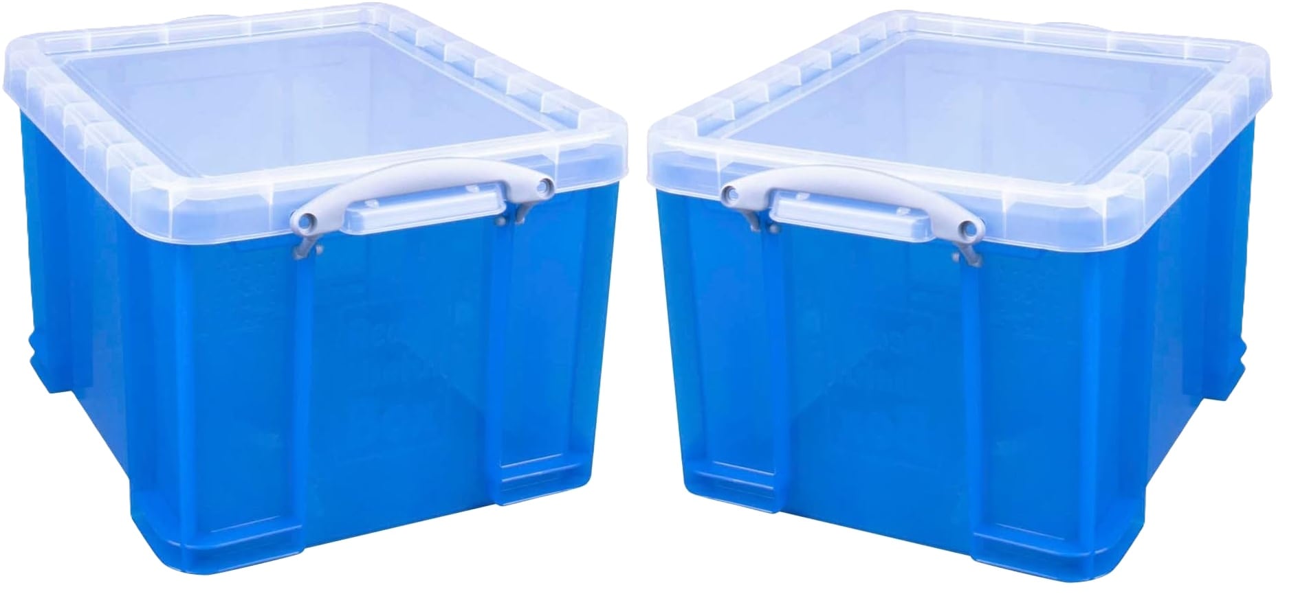 Really Useful Plastic Storage Box 35 Litre Transparent Blue Pack of 2