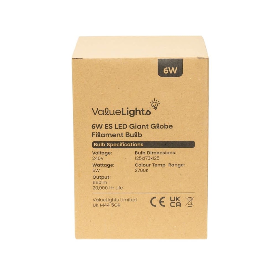 image 1 of ValueLights 2 Pack Filament E27 Amber Glass Globe Light Bulbs | Clear