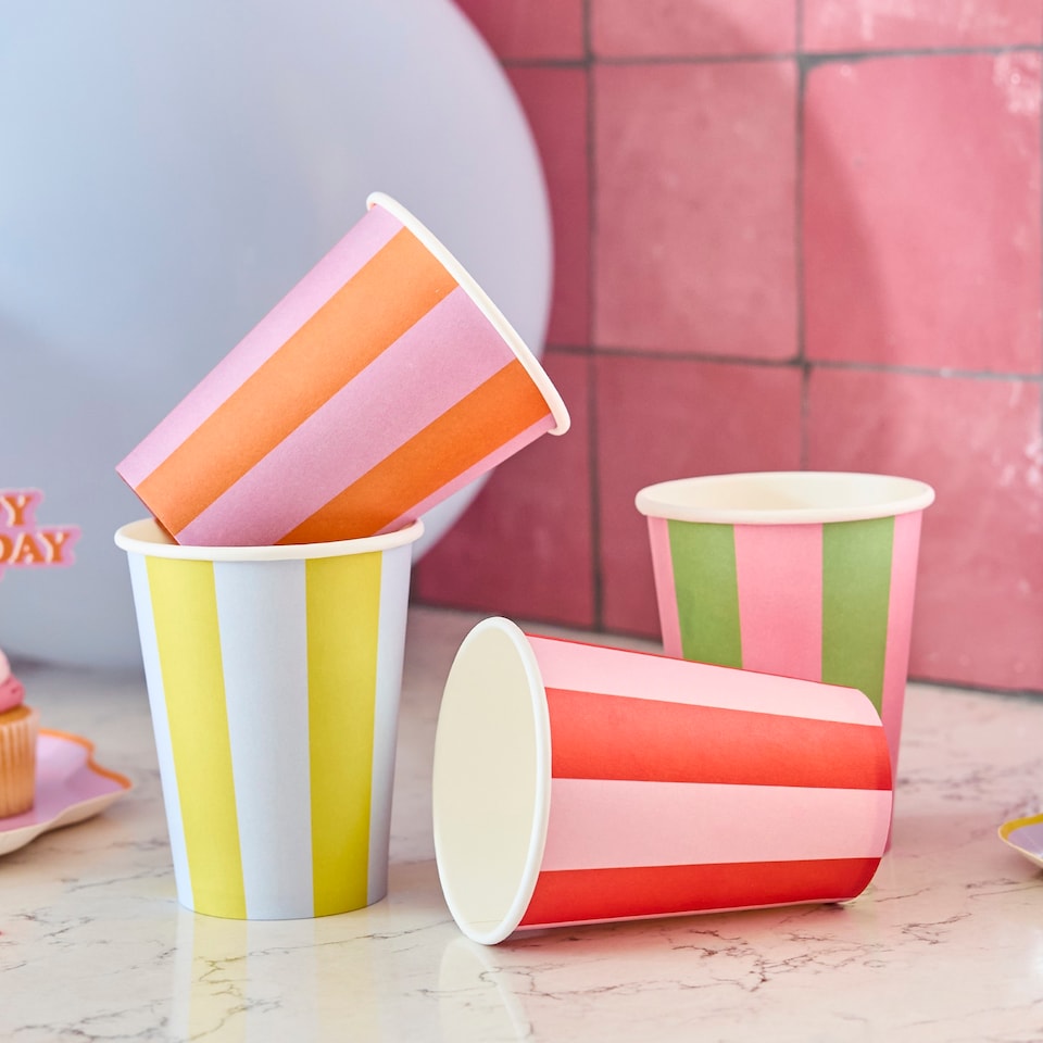 image 1 of Hootyballoo Bright Banquet Striped Paper Cups - Pack of 8