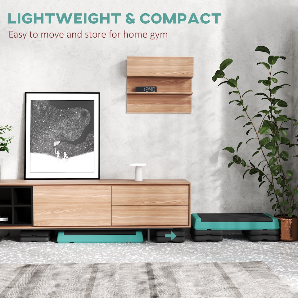 image 1 of SPORTNOW Fitness Stepper, 3-Height Adjustable Aerobic Step, Non-Slip Exercise Step Board for Home Gym Office Workout, 10.5cm, 15.5cm, 20.5cm, Green