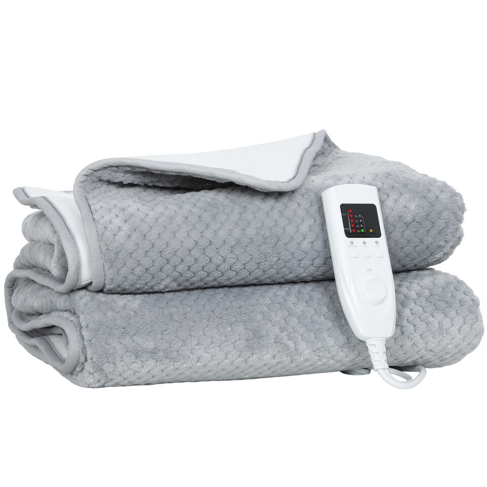 image 1 of HOMCOM Heated Throw with Ultra Soft Velvet, Electric Blanket, Grey | Grey | Grey