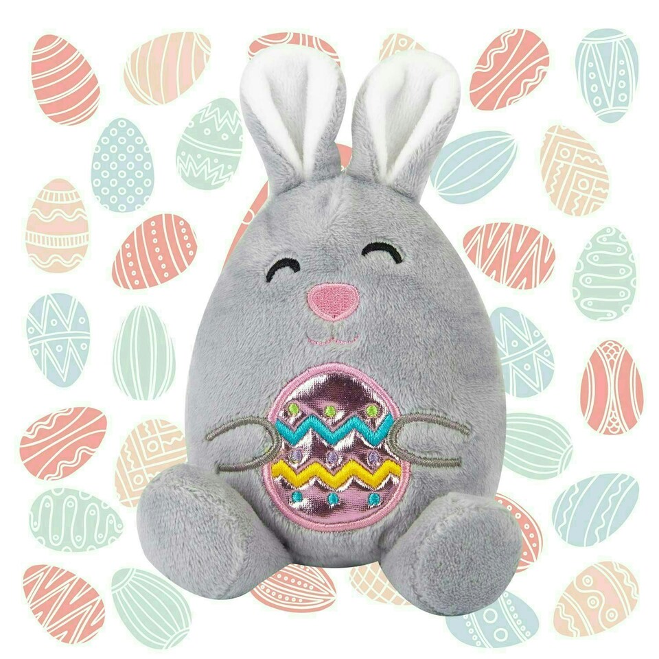 image 1 of Easter Bunny Soft Toy Hugging Shiny Egg Cute Plushie Huggable Cuddly 10cm White