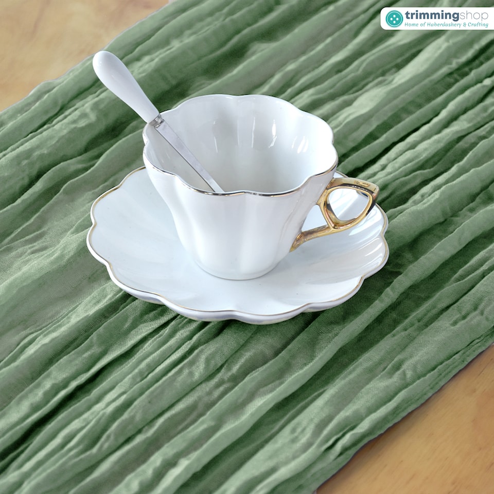 image 1 of Sage Green Cheesecloth Table Runner, Rustic Sheer Table Decor - 90x300cm