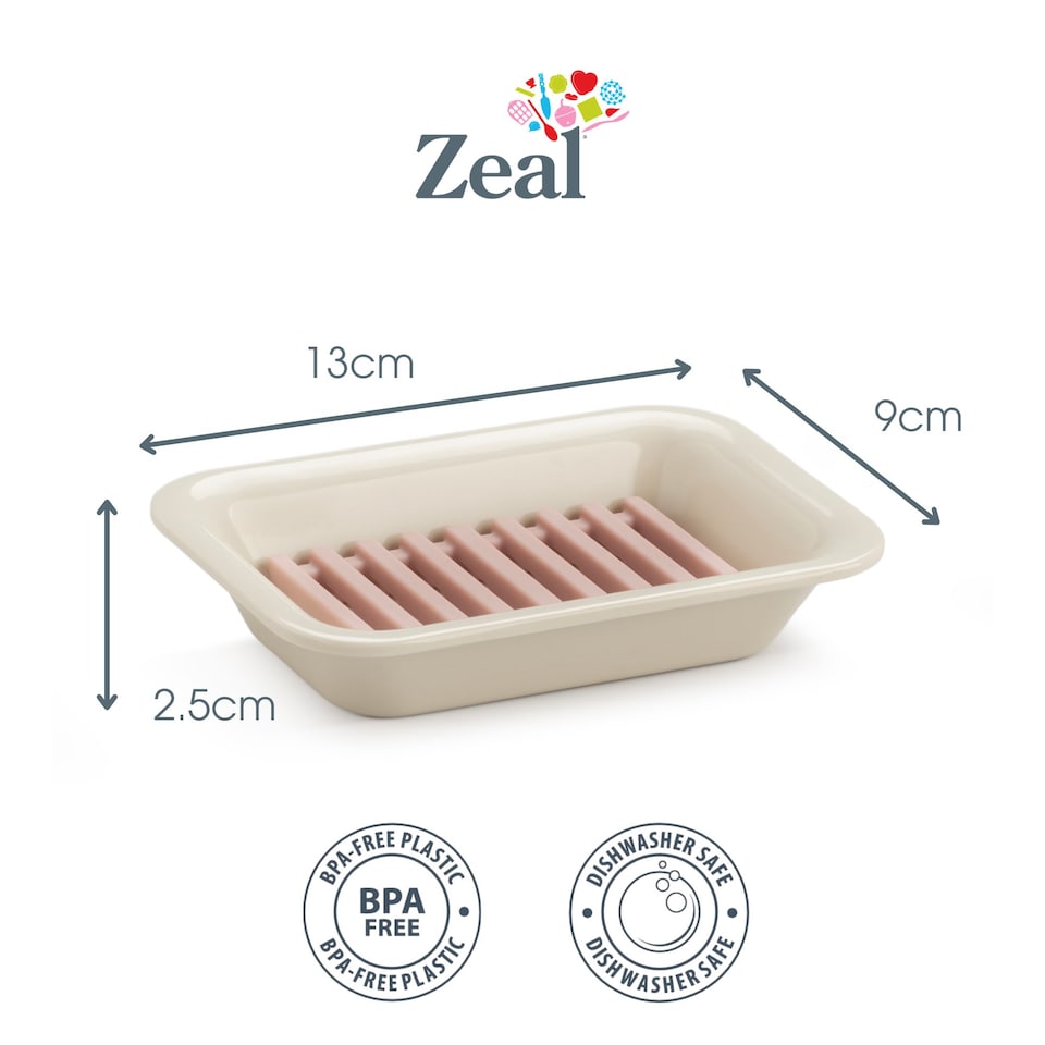 image 1 of Zeal Two Part Soap Dish, Easy Clean Melamine and Silicone, Cream