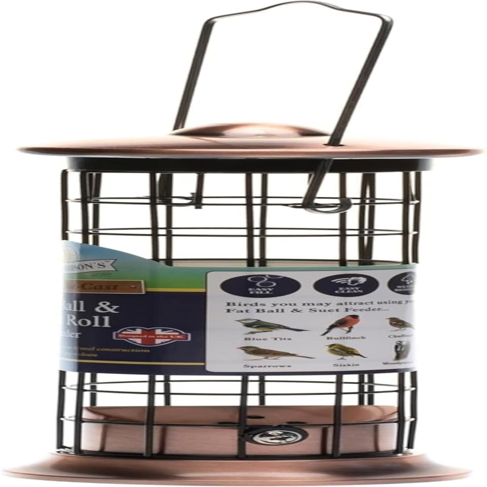 image 1 of Walter Harrison's Copper Plated Die Cast Wild Bird Suet Roll and Fat Ball Hanging Feeder
