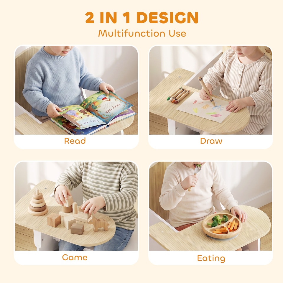 image 1 of AIYAPLAY Kids Table and Chair Set, Toddler Desk Chair with Storage Bins