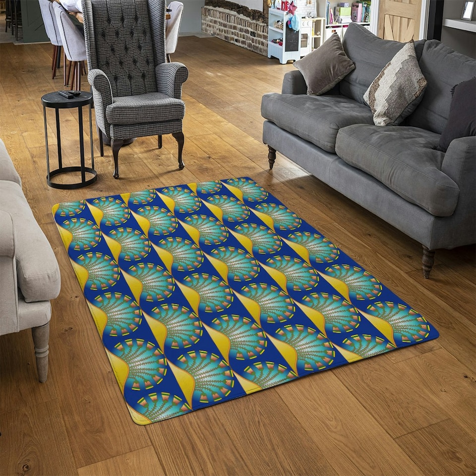 image 1 of Egyptian style motif (Rug) Blue | Small: 60x110cm
