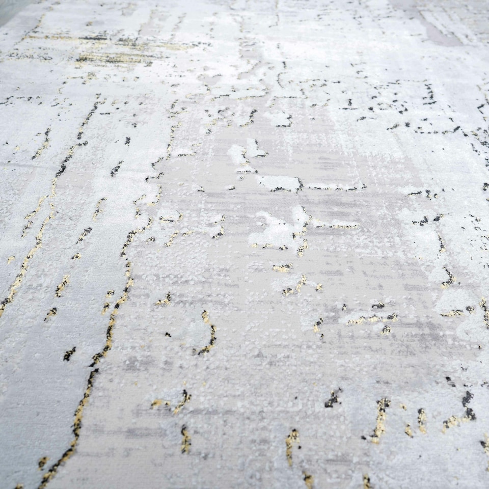 image 1 of KUKOON Grey Gold Metallic Distressed Abstract Runner Rug 60cm x 240cm | Grey