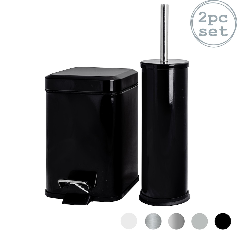 image 1 of Harbour Housewares Mismatched Toilet Brush & Bin Set - Black | Black | Black