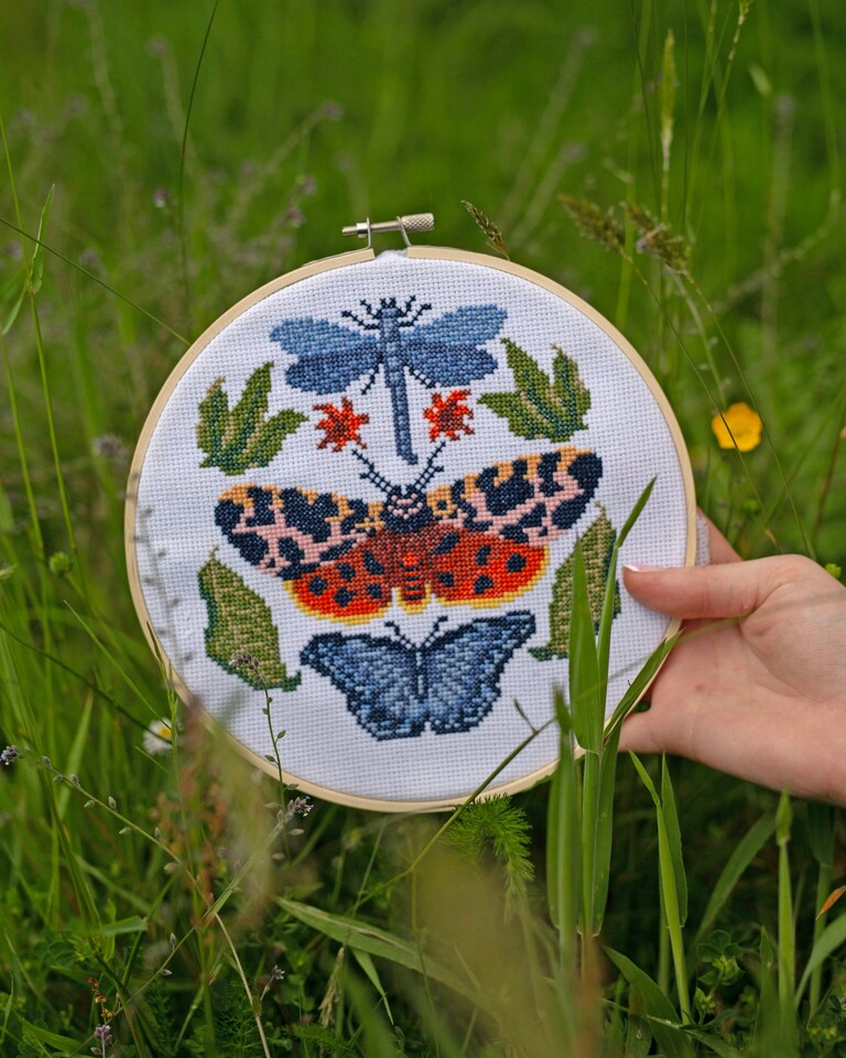 image 1 of RHS Cross Stitch Kit, Multicoloured, 8", Garden Tiger Moth