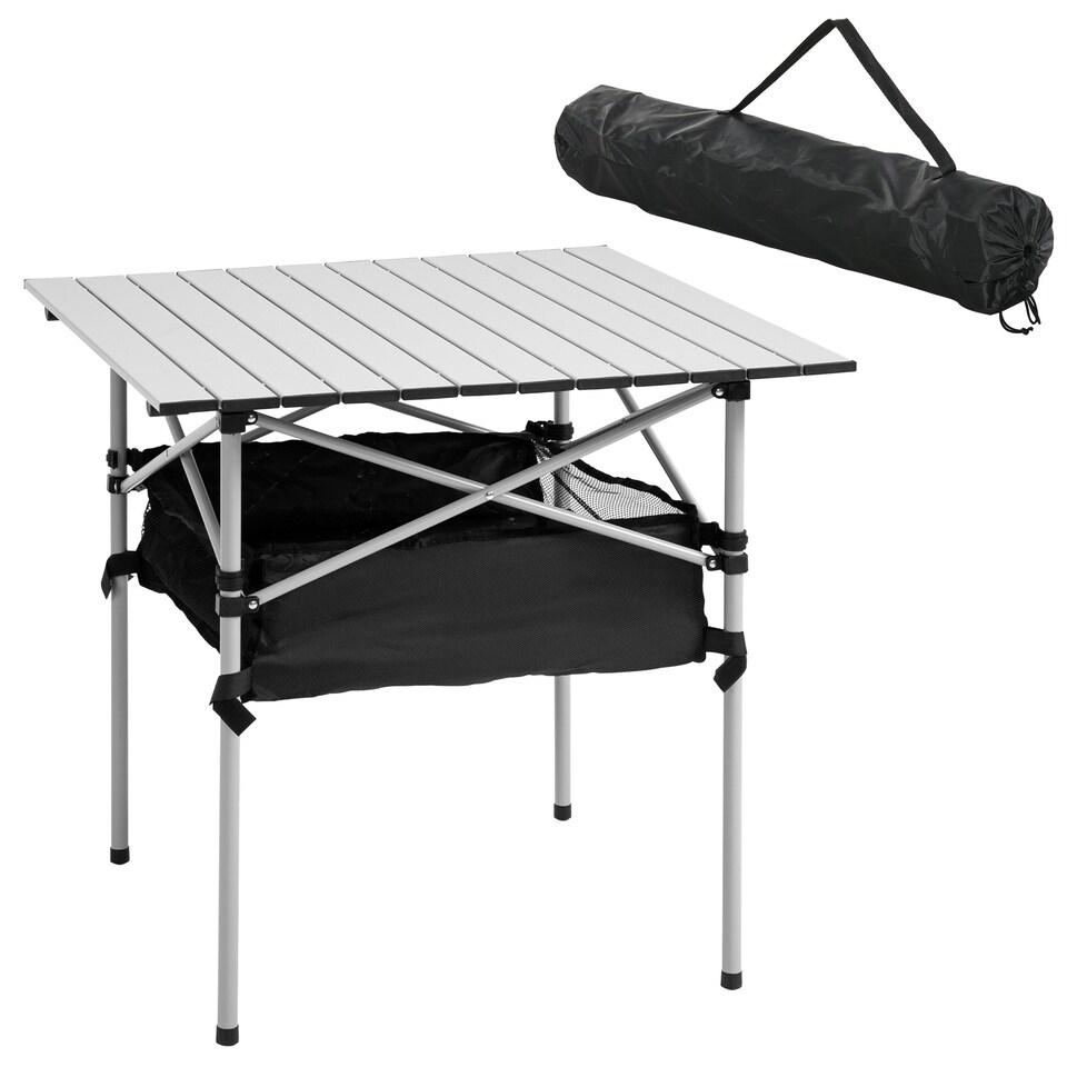 image 1 of Outsunny Aluminum Camping Table Folding Table Picnic Table w/ Mesh Bag, Silver