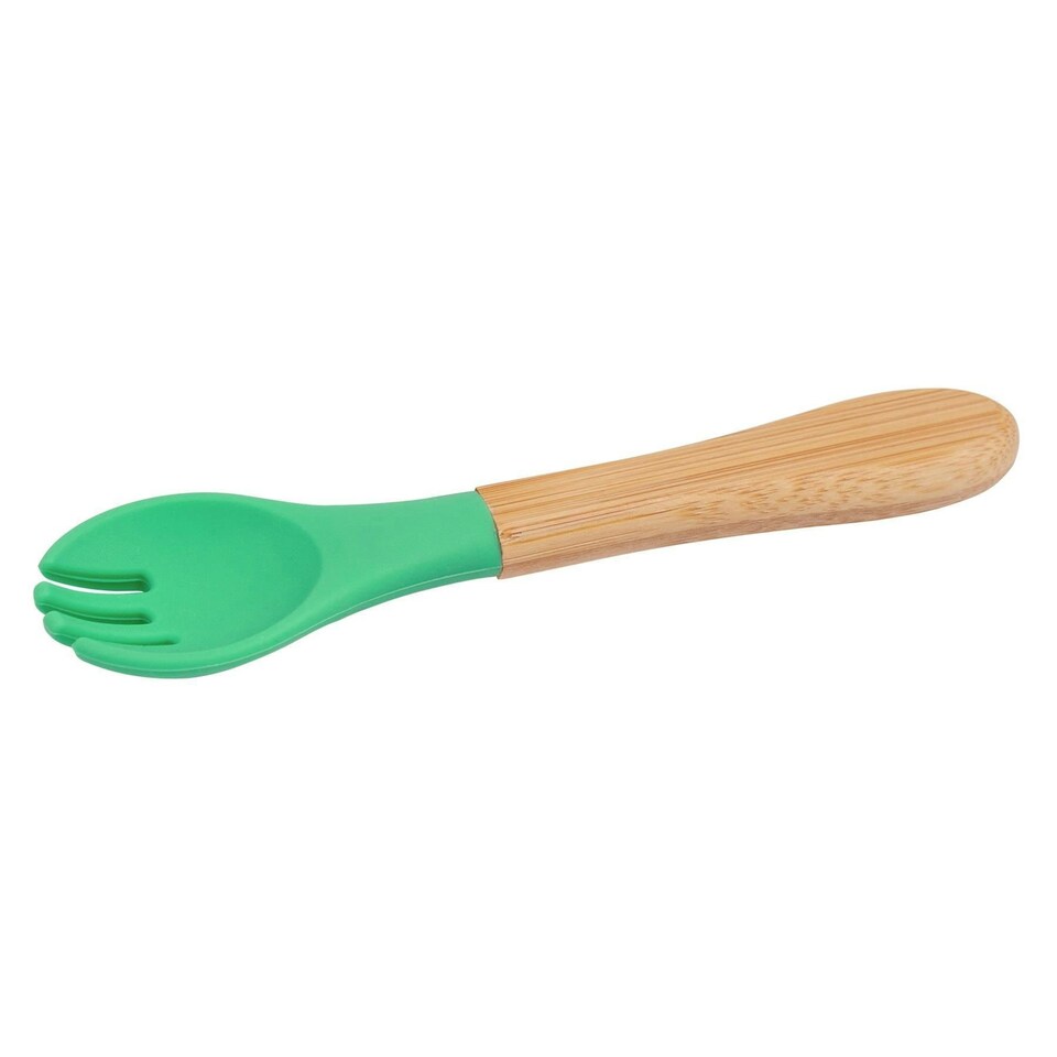 image 1 of Tiny Dining Bamboo Baby Weaning Fork with Silicone Tip - Green