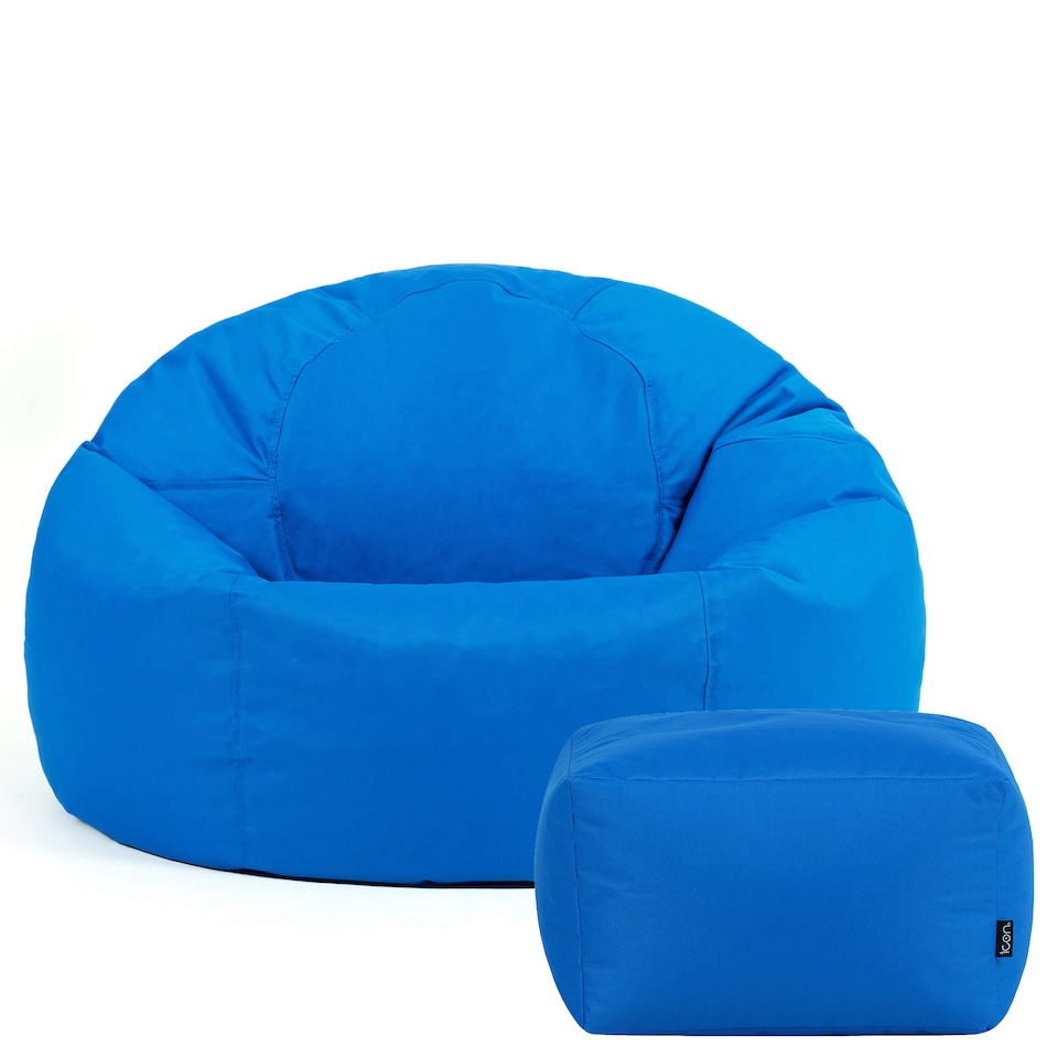 image 1 of icon Kingston Adult Classic Indoor Outdoor Bean Bag & Square Footstool Pouffe Blue